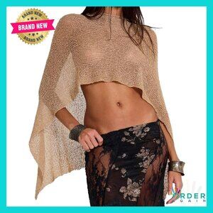 Sheer Poncho Knit Top Crochet Asymmetrical Shawl Elegant Summer Chic